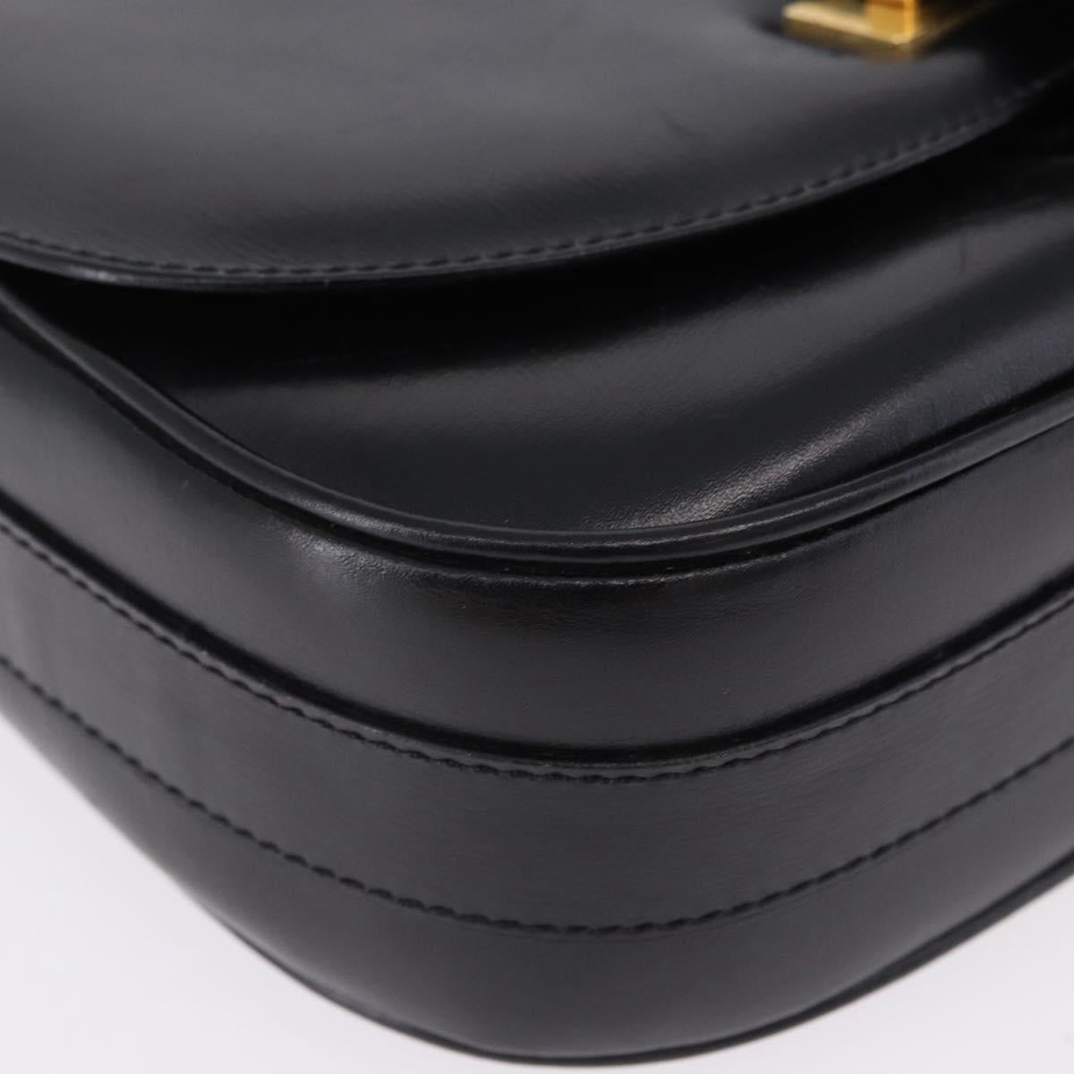 CELINE Shoulder Bag Leather Black Gold Auth 193055