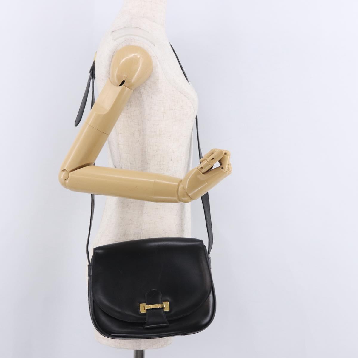 CELINE Shoulder Bag Leather Black Gold Auth 193055