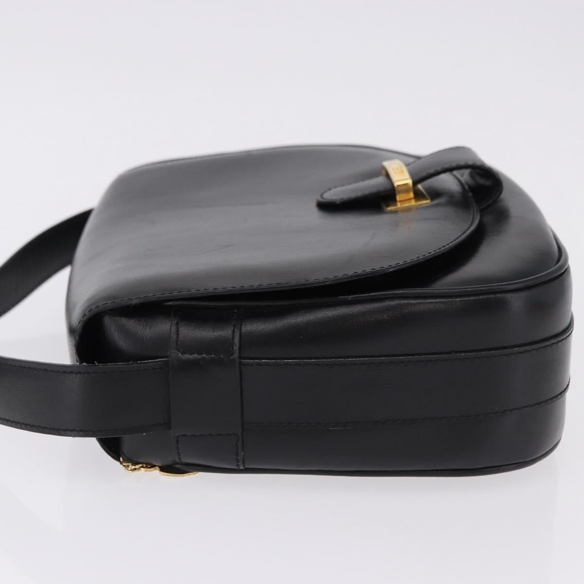 CELINE Shoulder Bag Leather Black Gold Auth 193055