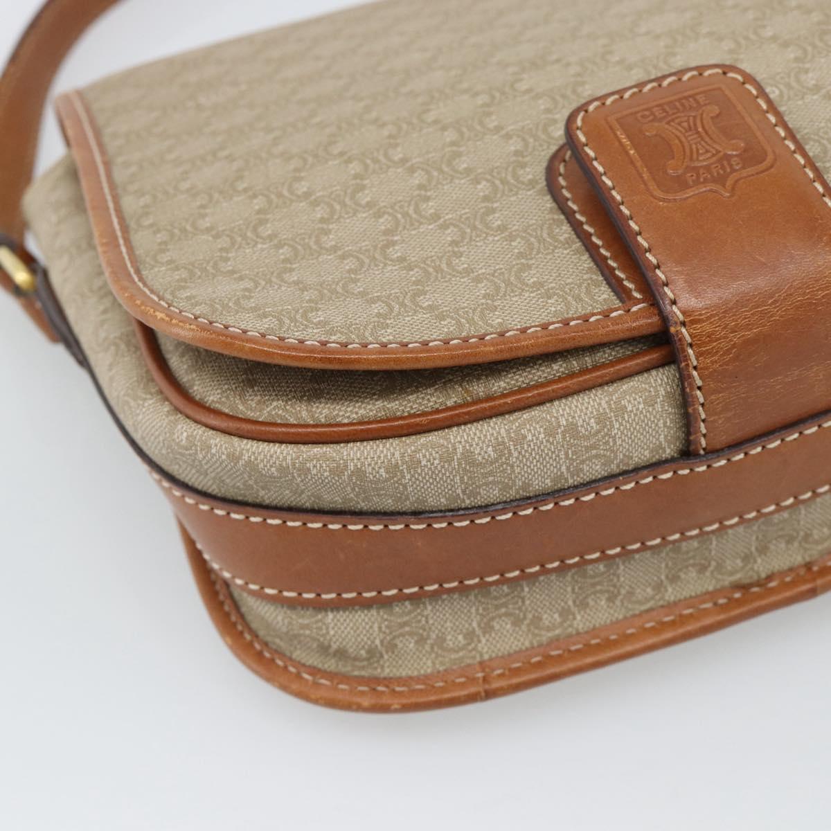 CELINE Macadam Canvas Shoulder Bag PVC Beige Gold Auth 193056