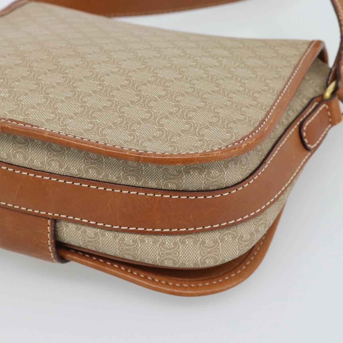 CELINE Macadam Canvas Shoulder Bag PVC Beige Gold Auth 193056