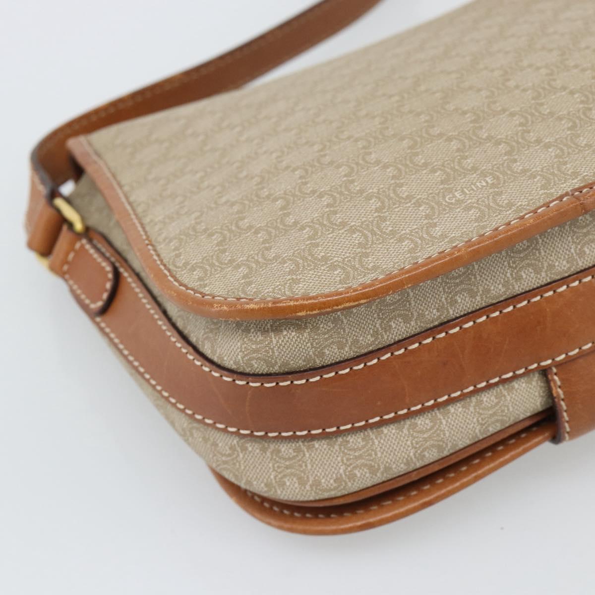 CELINE Macadam Canvas Shoulder Bag PVC Beige Gold Auth 193056
