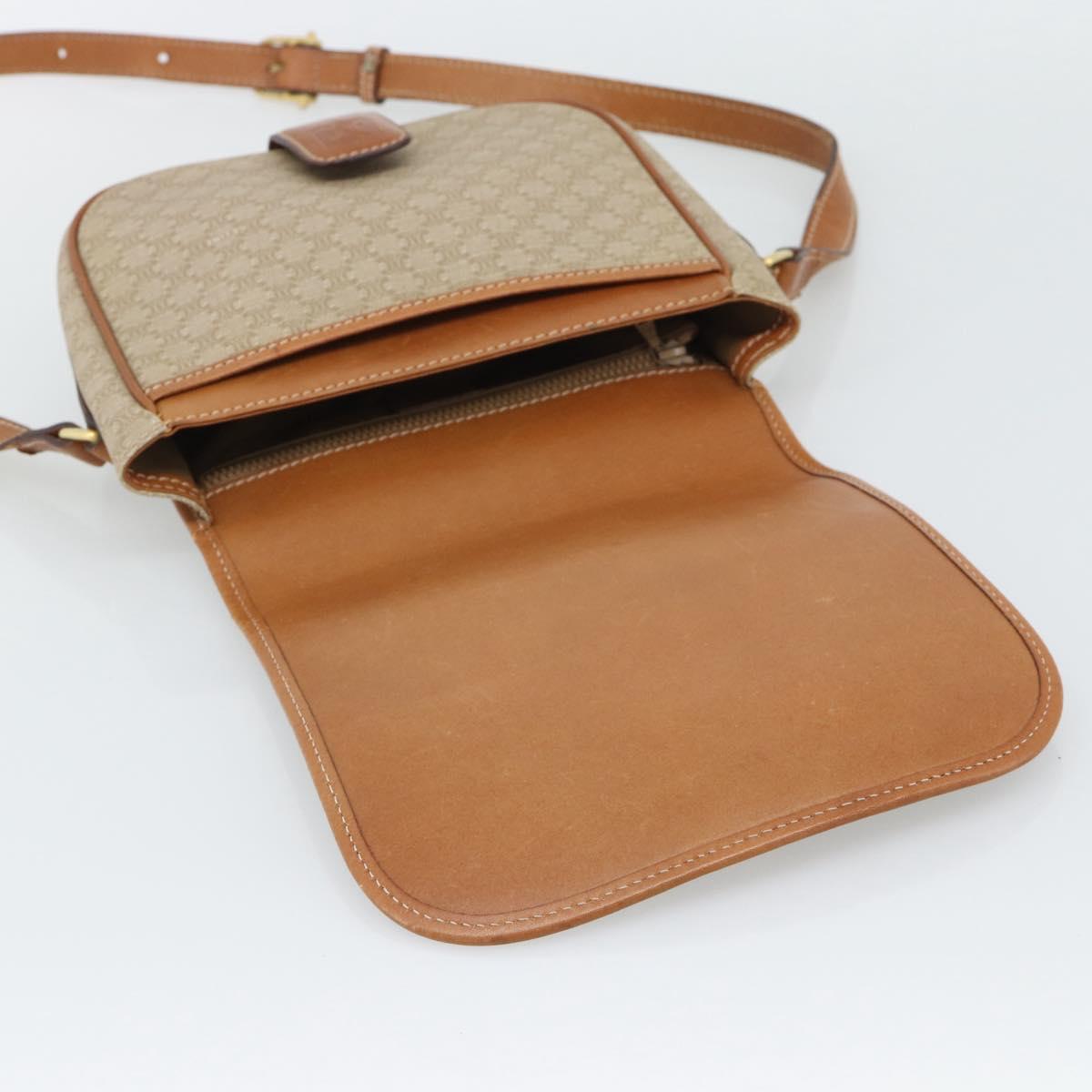 CELINE Macadam Canvas Shoulder Bag PVC Beige Gold Auth 193056