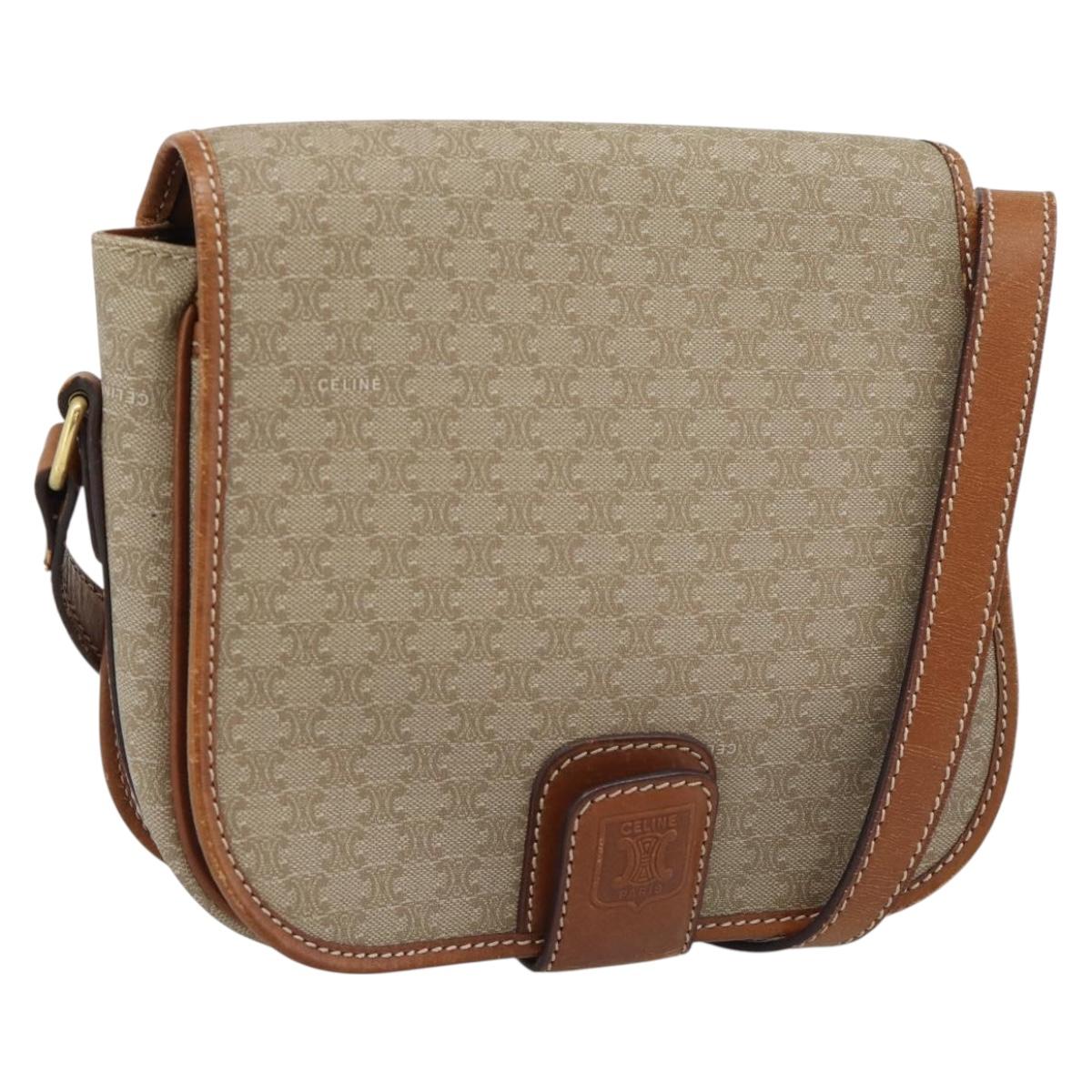 CELINE Macadam Canvas Shoulder Bag PVC Beige Gold Auth 193056