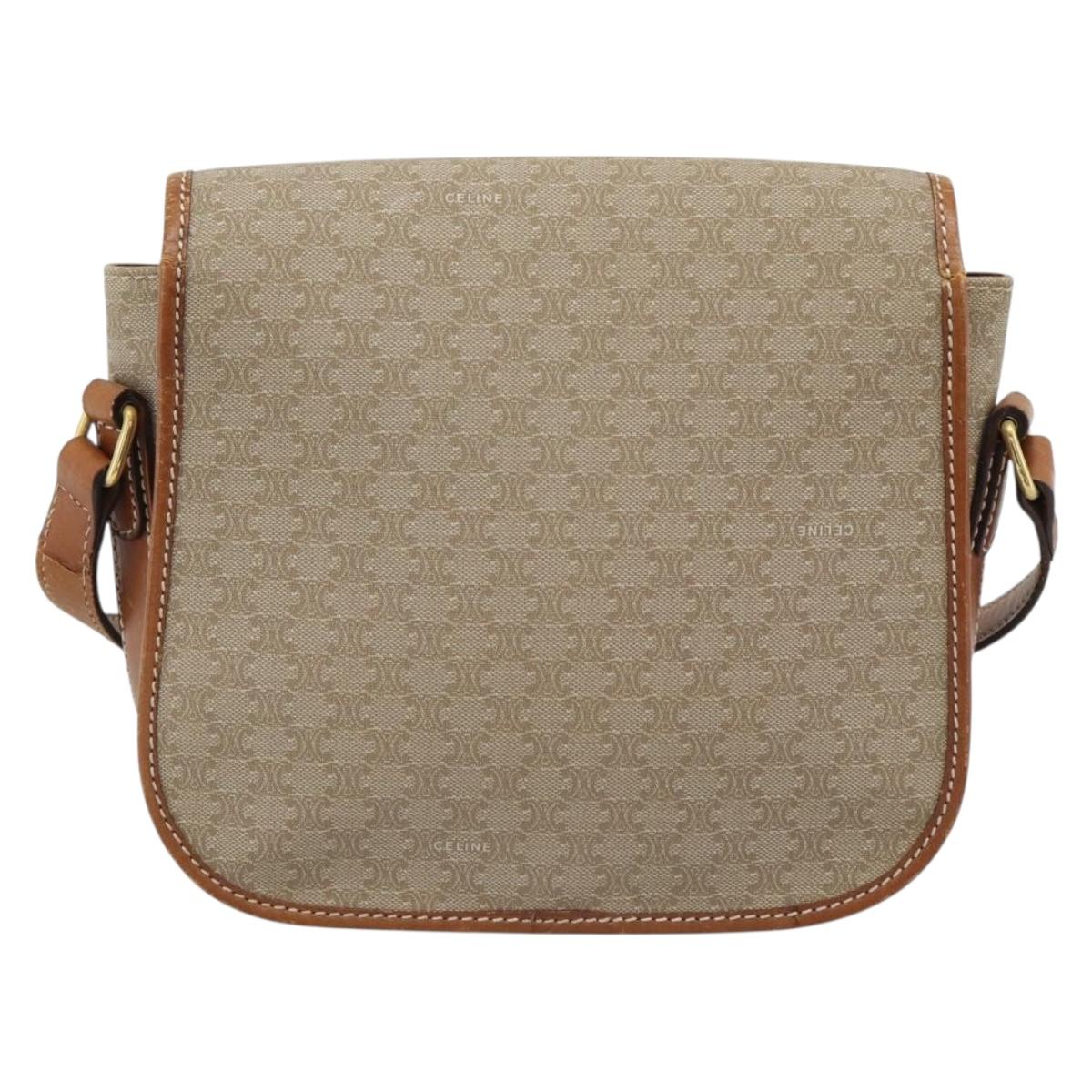 CELINE Macadam Canvas Shoulder Bag PVC Beige Gold Auth 193056