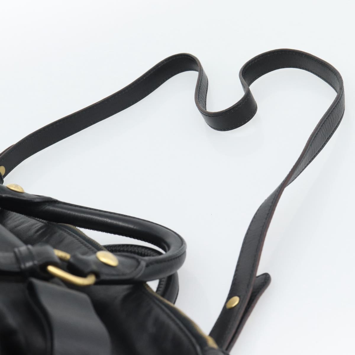 Miu Miu Ribbon Hand Bag Leather 2way Black Gold Auth 193057M