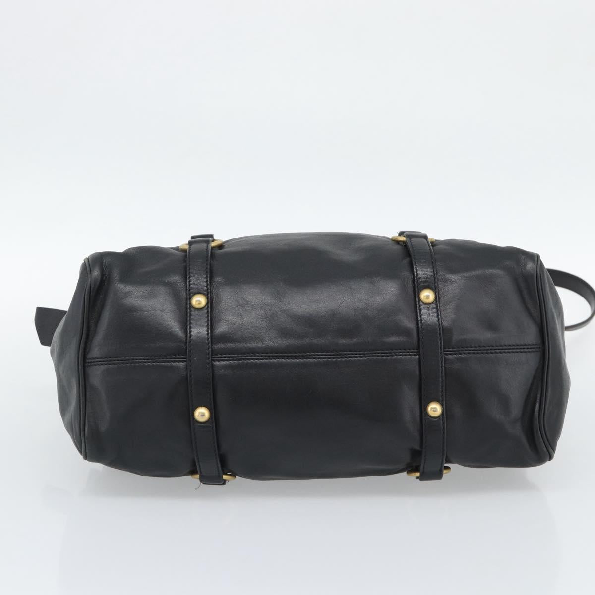 Miu Miu Ribbon Hand Bag Leather 2way Black Gold Auth 193057M