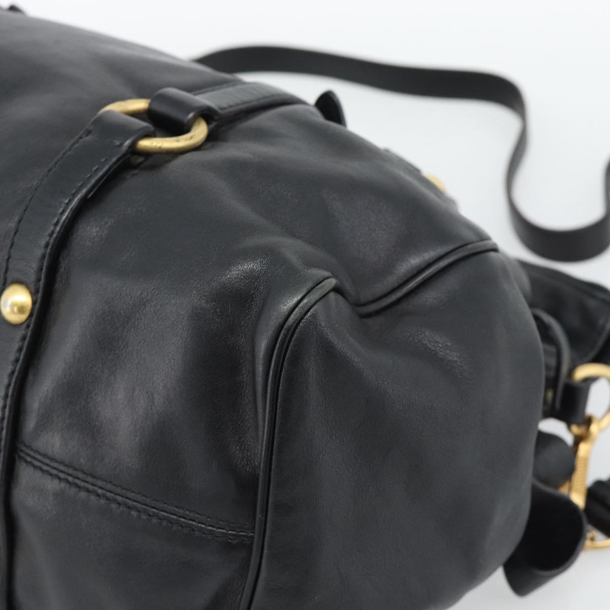 Miu Miu Ribbon Hand Bag Leather 2way Black Gold Auth 193057M