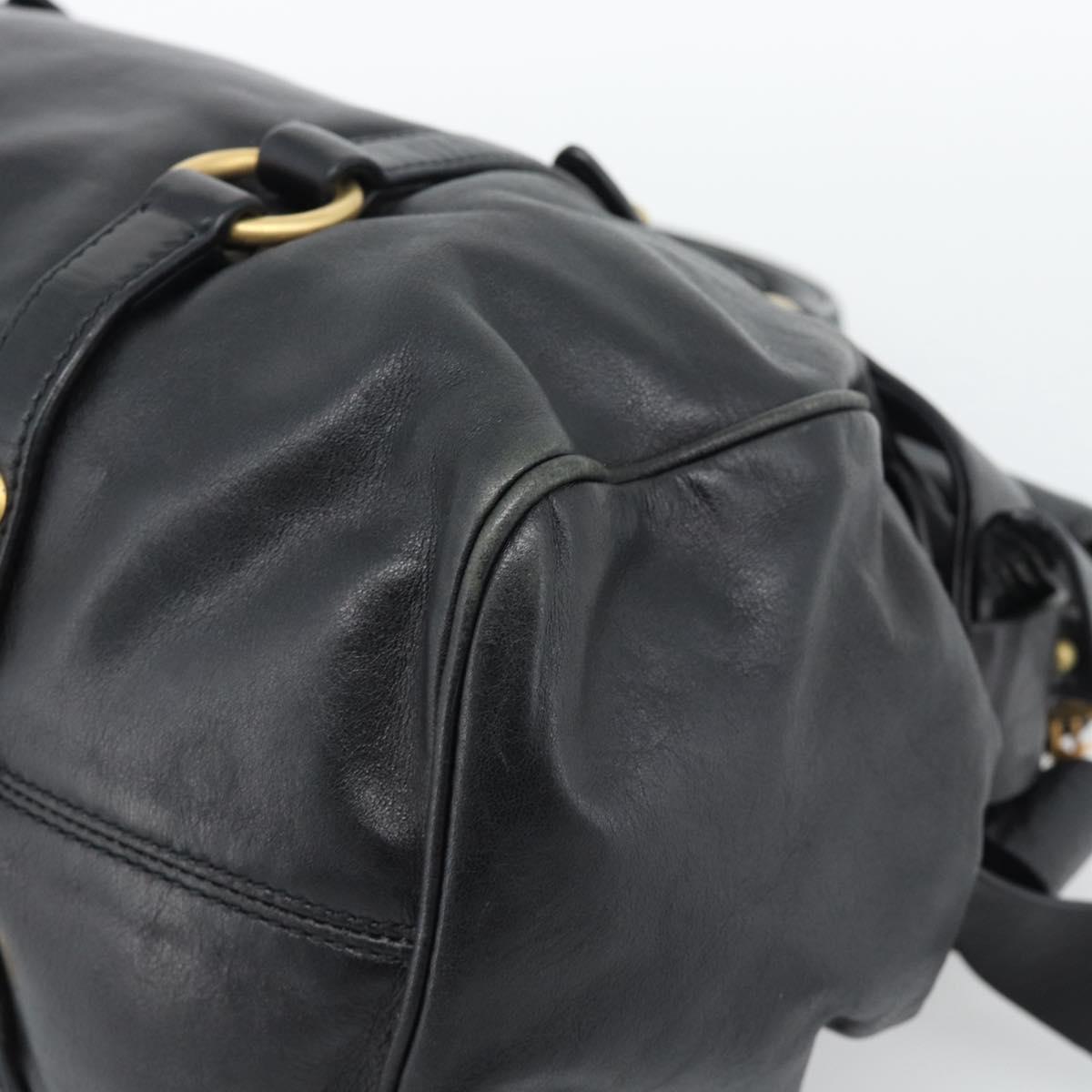 Miu Miu Ribbon Hand Bag Leather 2way Black Gold Auth 193057M
