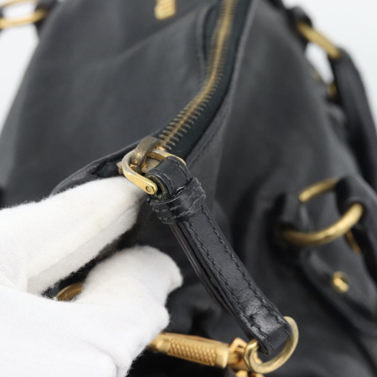 Miu Miu Ribbon Hand Bag Leather 2way Black Gold Auth 193057M