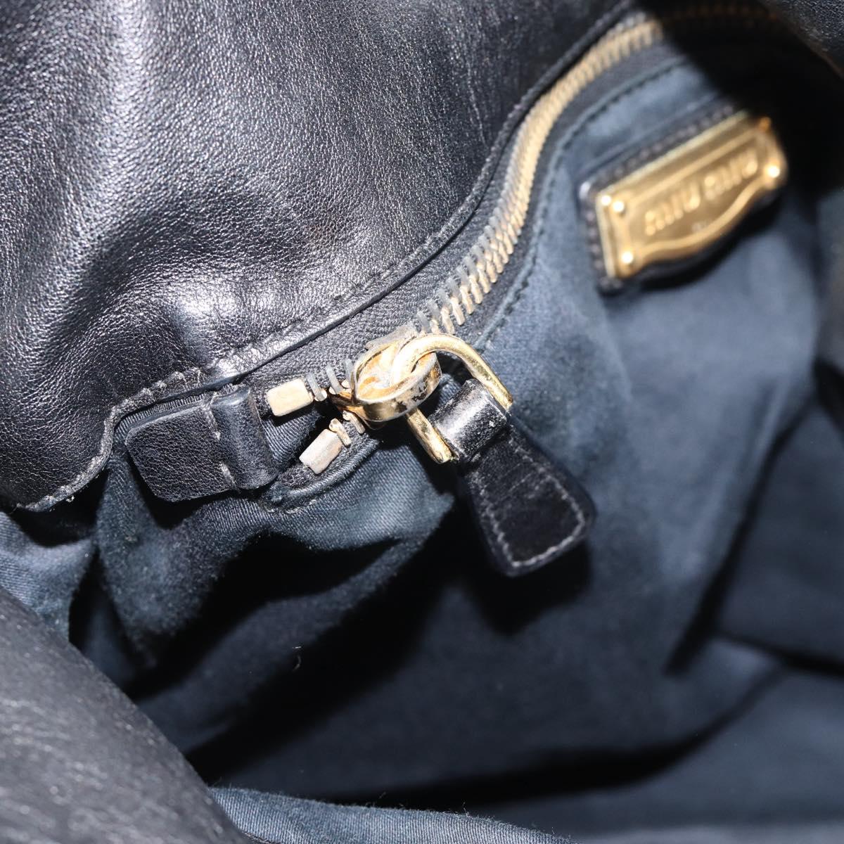 Miu Miu Ribbon Hand Bag Leather 2way Black Gold Auth 193057M