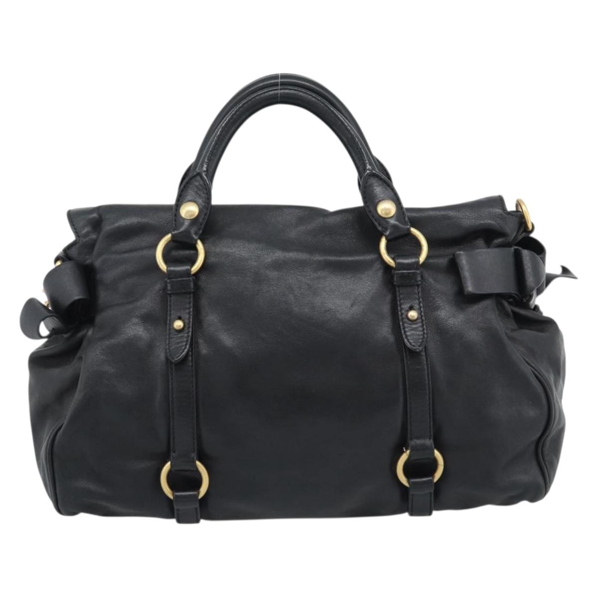 Miu Miu Ribbon Hand Bag Leather 2way Black Gold Auth 193057M