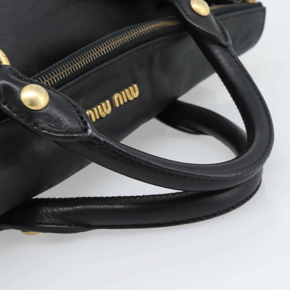 Miu Miu Ribbon Hand Bag Leather 2way Black Gold Auth 193057M