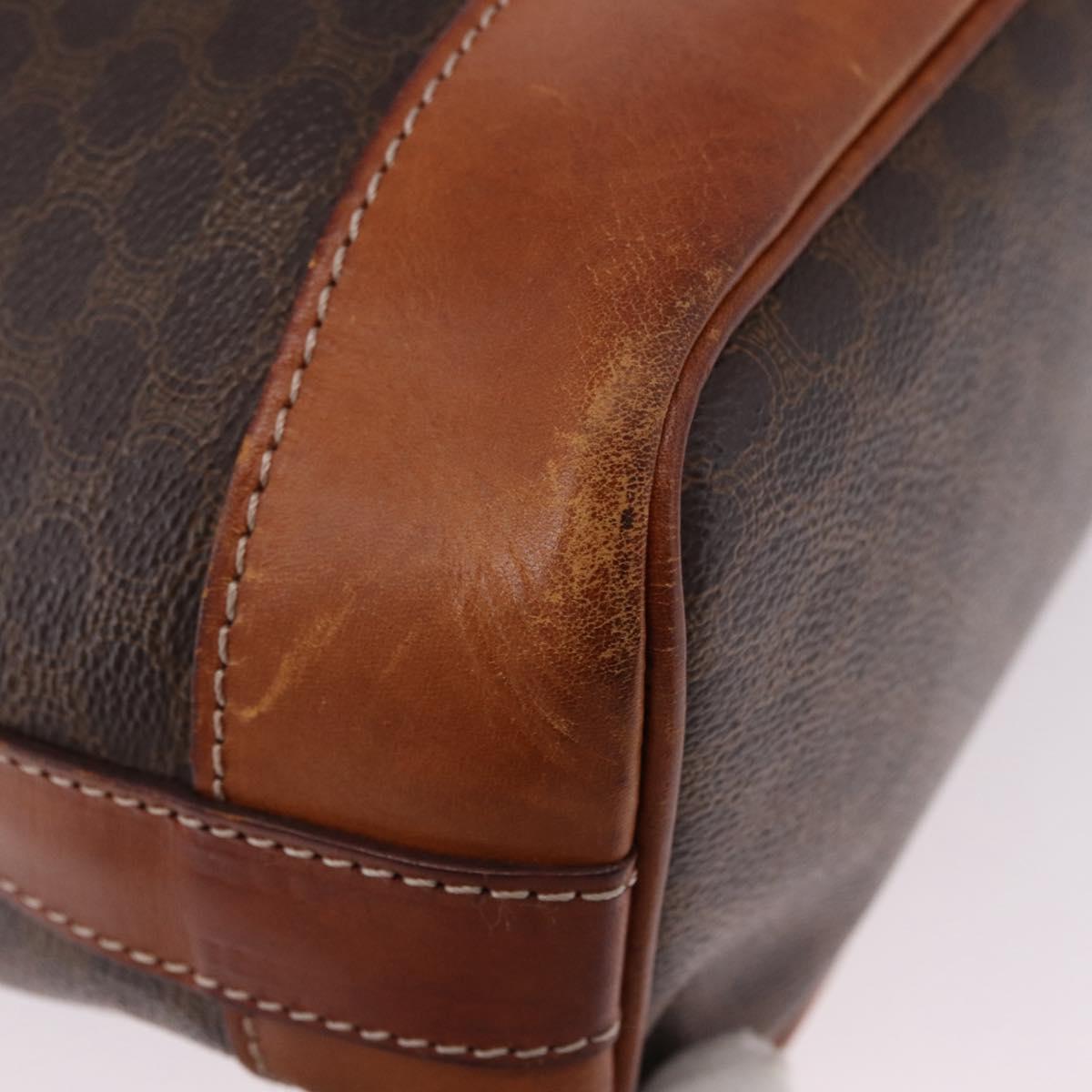 CELINE Macadam Canvas Shoulder Bag PVC Leather Brown Gold Auth 193065