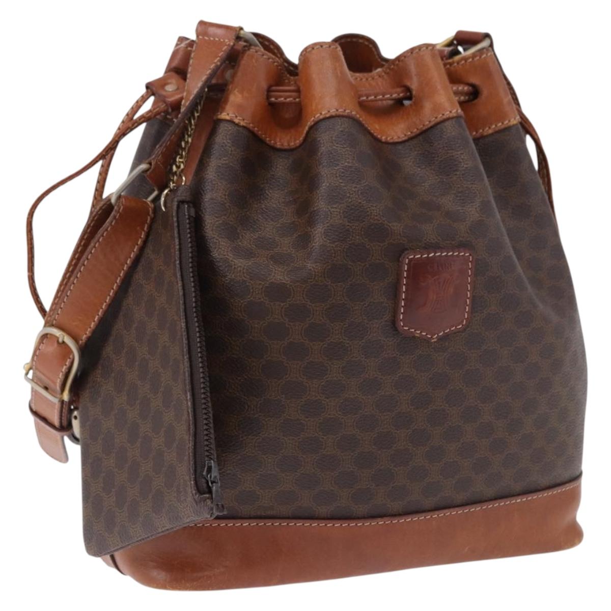 CELINE Macadam Canvas Shoulder Bag PVC Leather Brown Gold Auth 193065