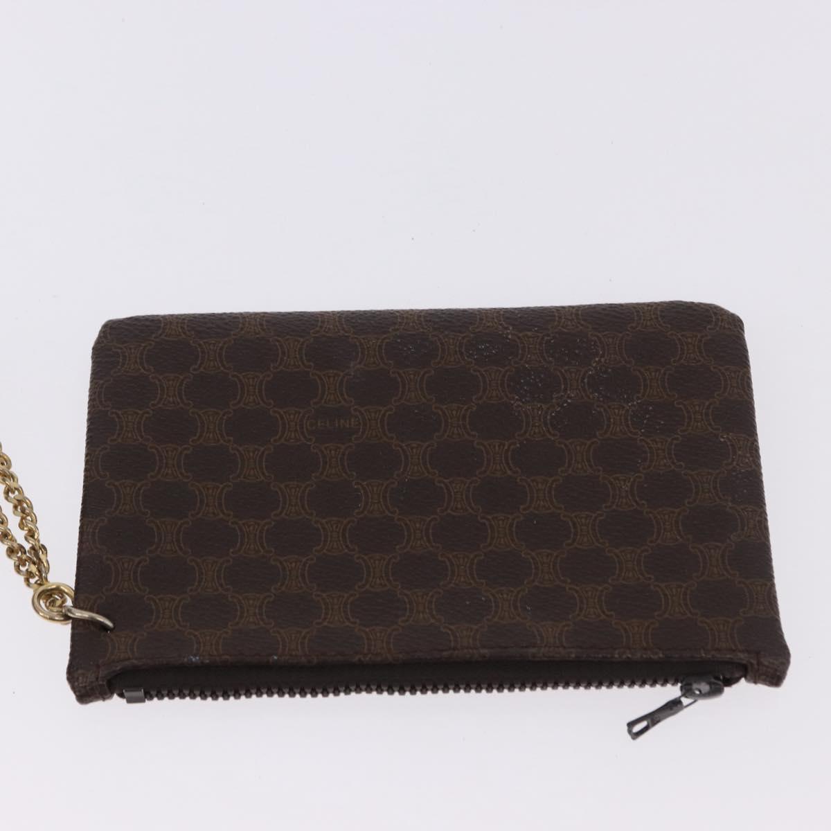 CELINE Macadam Canvas Shoulder Bag PVC Leather Brown Gold Auth 193065