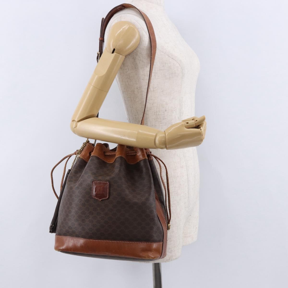 CELINE Macadam Canvas Shoulder Bag PVC Leather Brown Gold Auth 193065