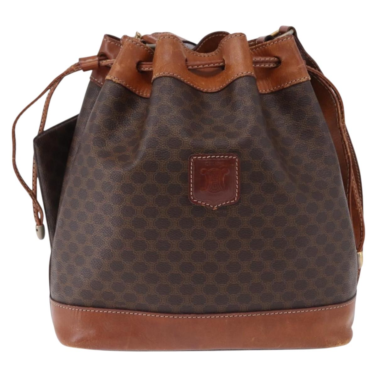 CELINE Macadam Canvas Shoulder Bag PVC Leather Brown Gold Auth 193065