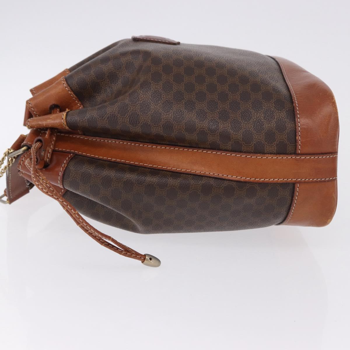 CELINE Macadam Canvas Shoulder Bag PVC Leather Brown Gold Auth 193065