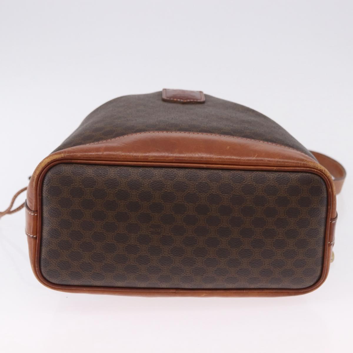 CELINE Macadam Canvas Shoulder Bag PVC Leather Brown Gold Auth 193065