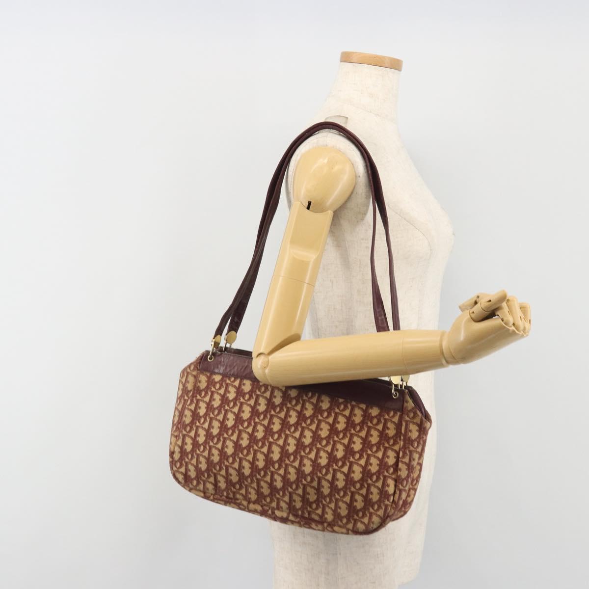 Christian Dior Trotter Canvas Shoulder Bag Red Gold Auth 193066