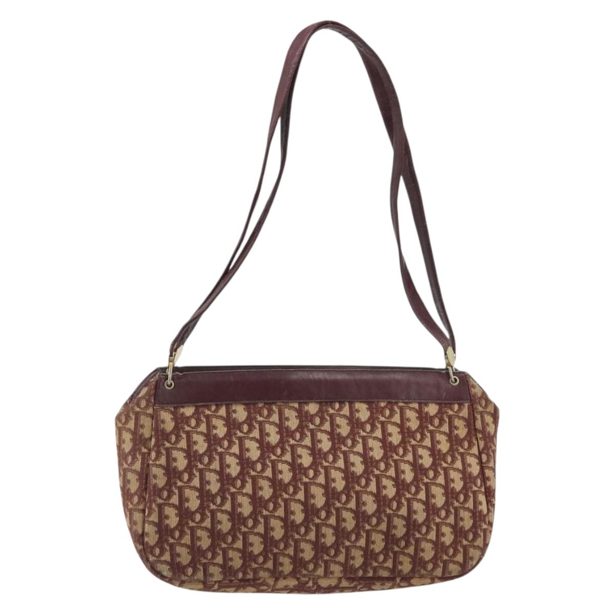 Christian Dior Trotter Canvas Shoulder Bag Red Gold Auth 193066