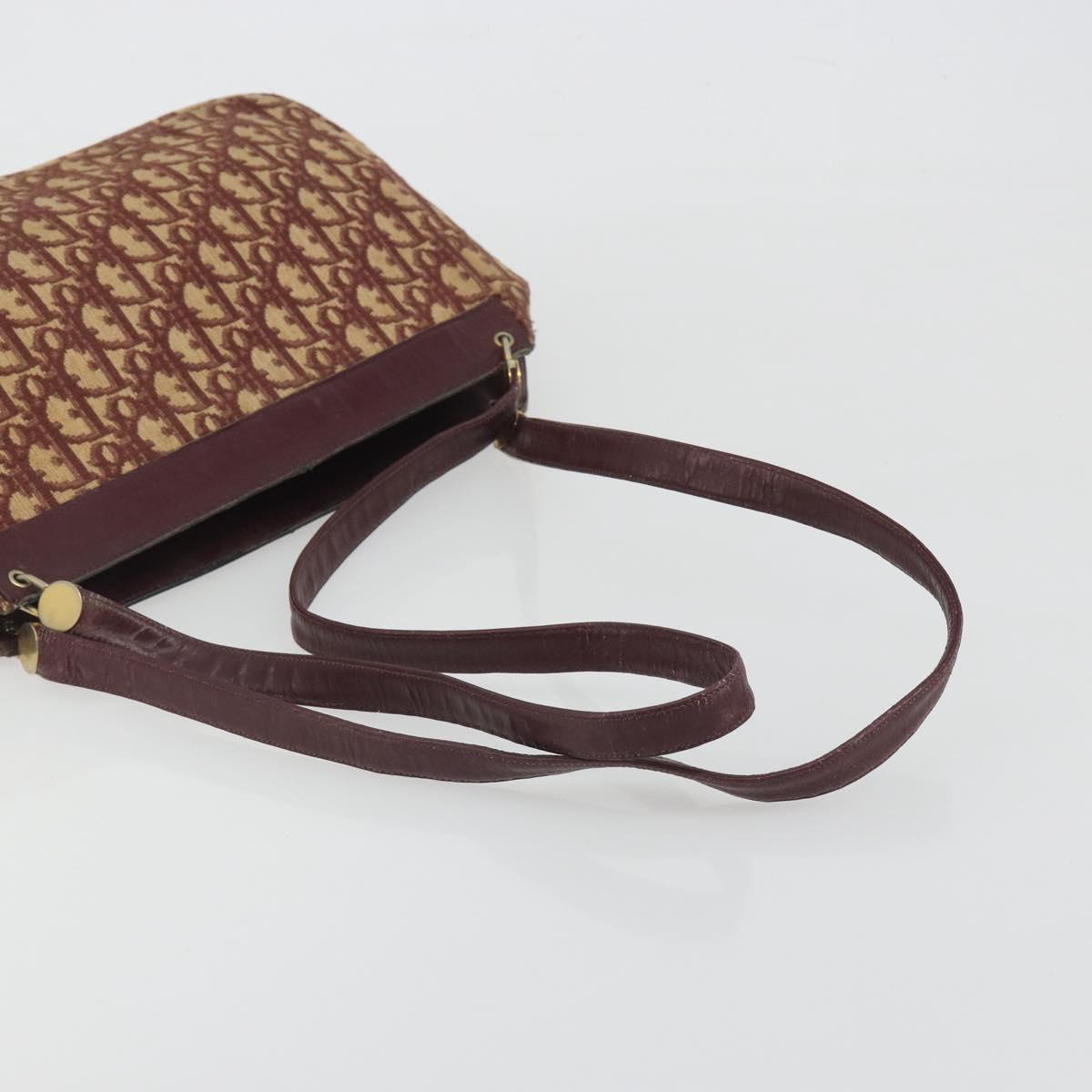 Christian Dior Trotter Canvas Shoulder Bag Red Gold Auth 193066