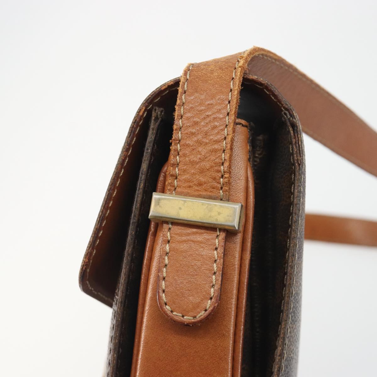 CELINE Macadam Canvas Horse Carriage Bag PVC Leather Brown Gold Auth 193067