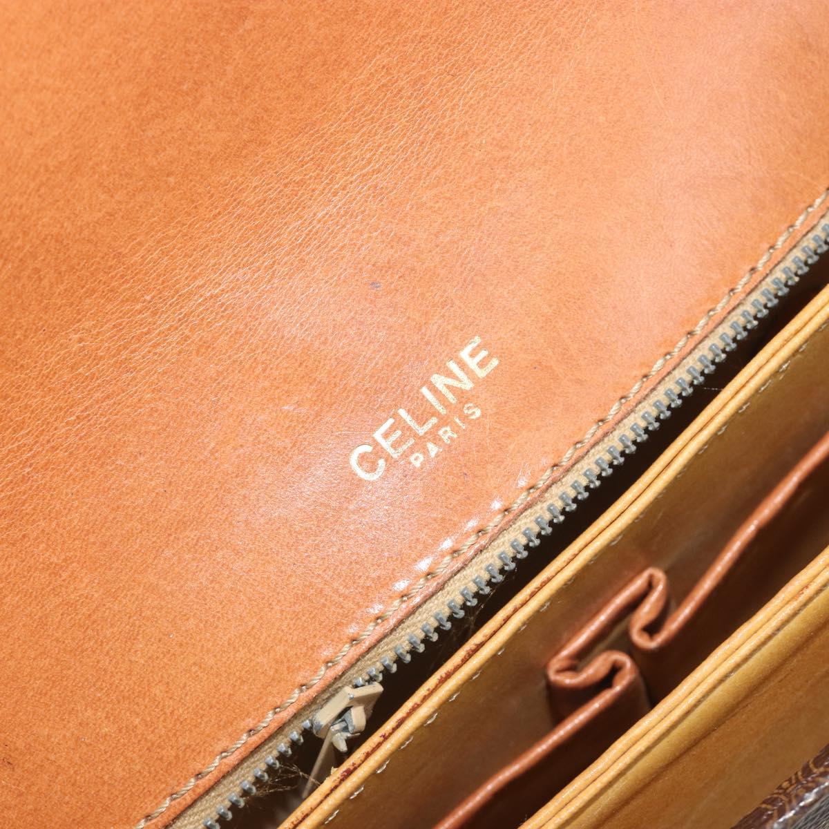 CELINE Macadam Canvas Horse Carriage Bag PVC Leather Brown Gold Auth 193067