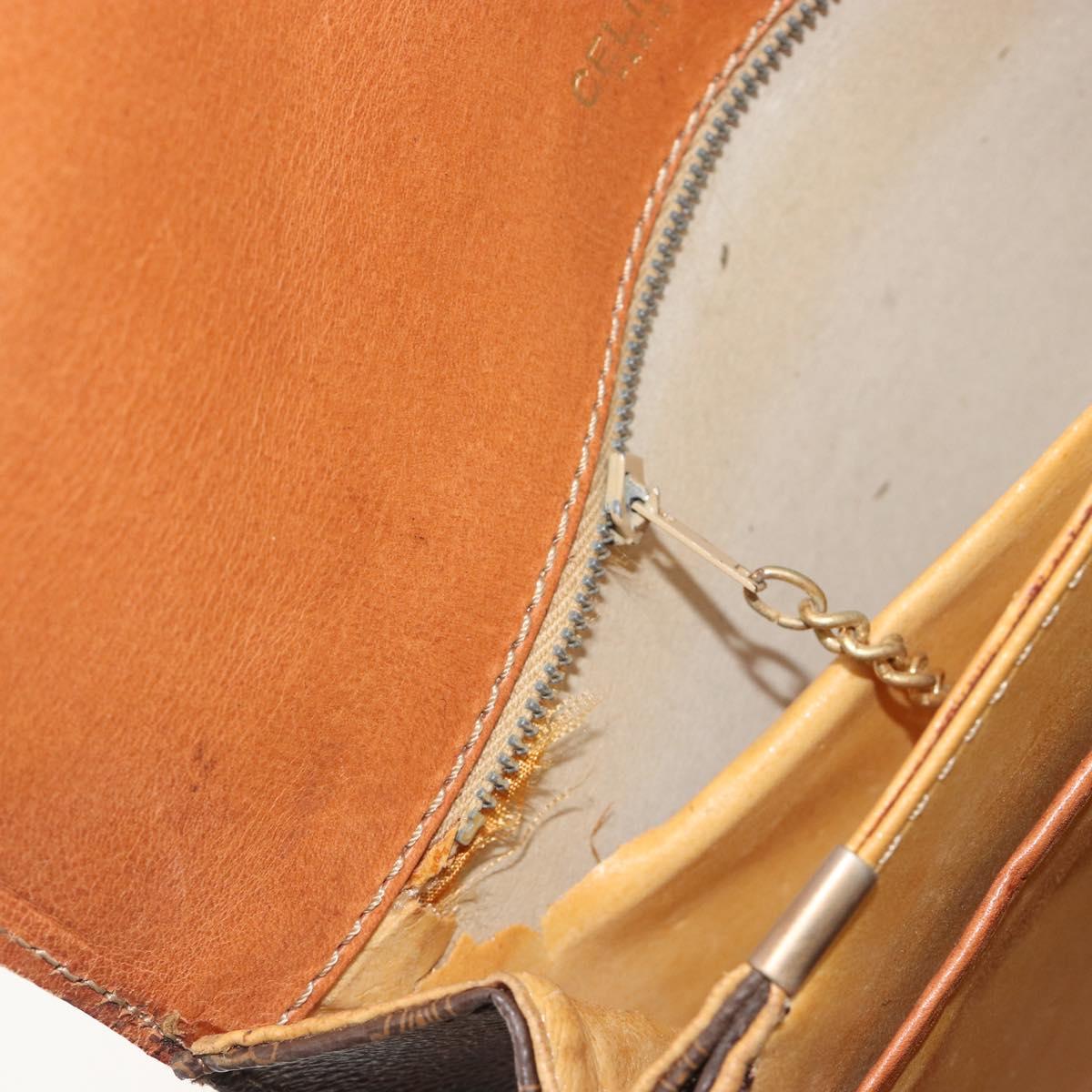 CELINE Macadam Canvas Horse Carriage Bag PVC Leather Brown Gold Auth 193067