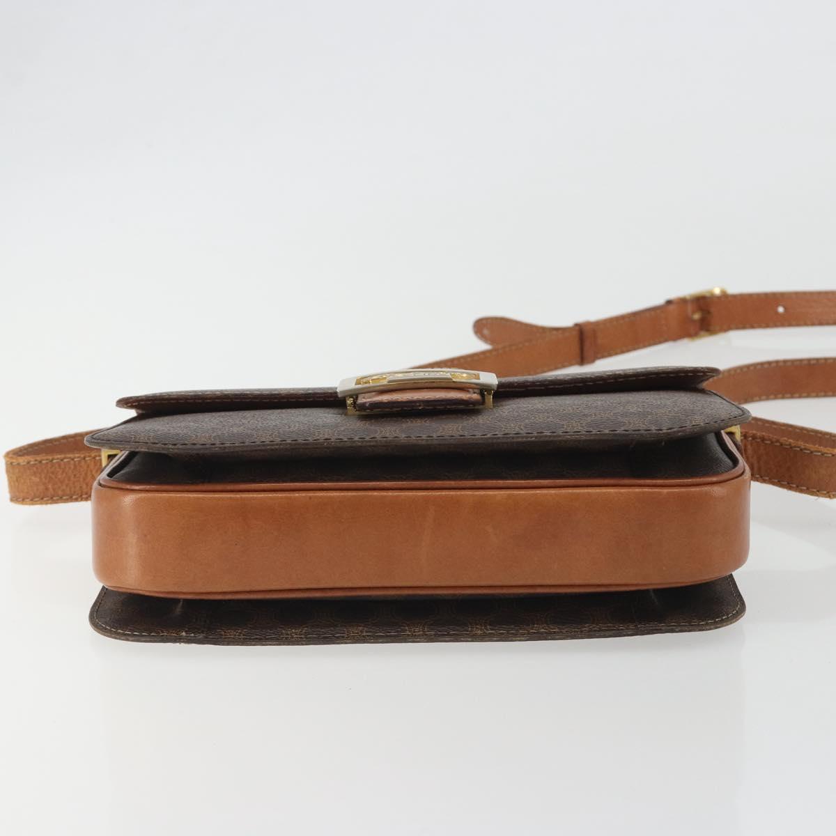 CELINE Macadam Canvas Horse Carriage Bag PVC Leather Brown Gold Auth 193067