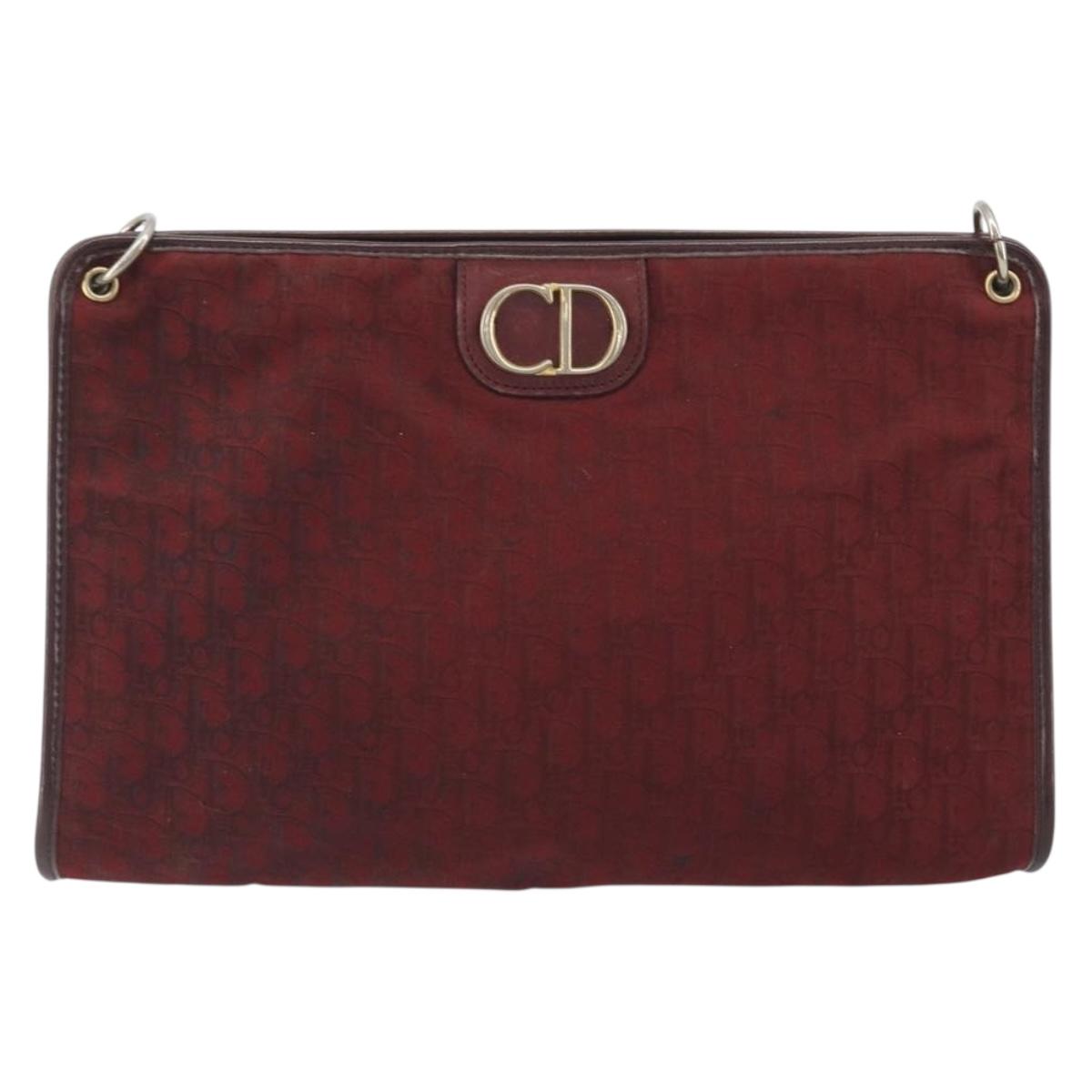 Christian Dior Trotter Canvas Shoulder Bag Red Gold Auth 193068