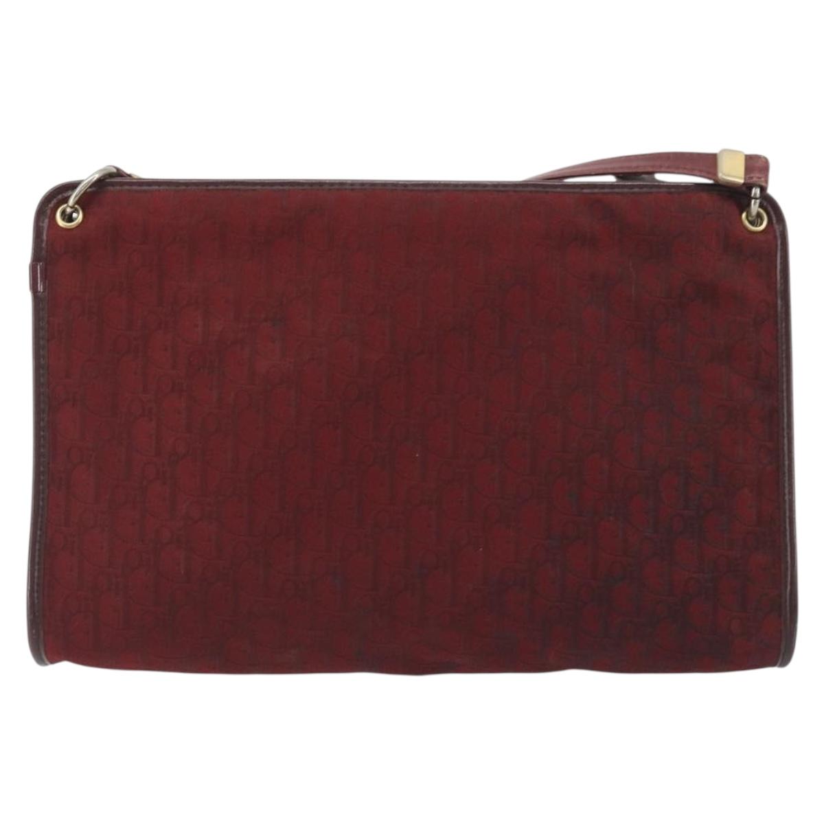 Christian Dior Trotter Canvas Shoulder Bag Red Gold Auth 193068