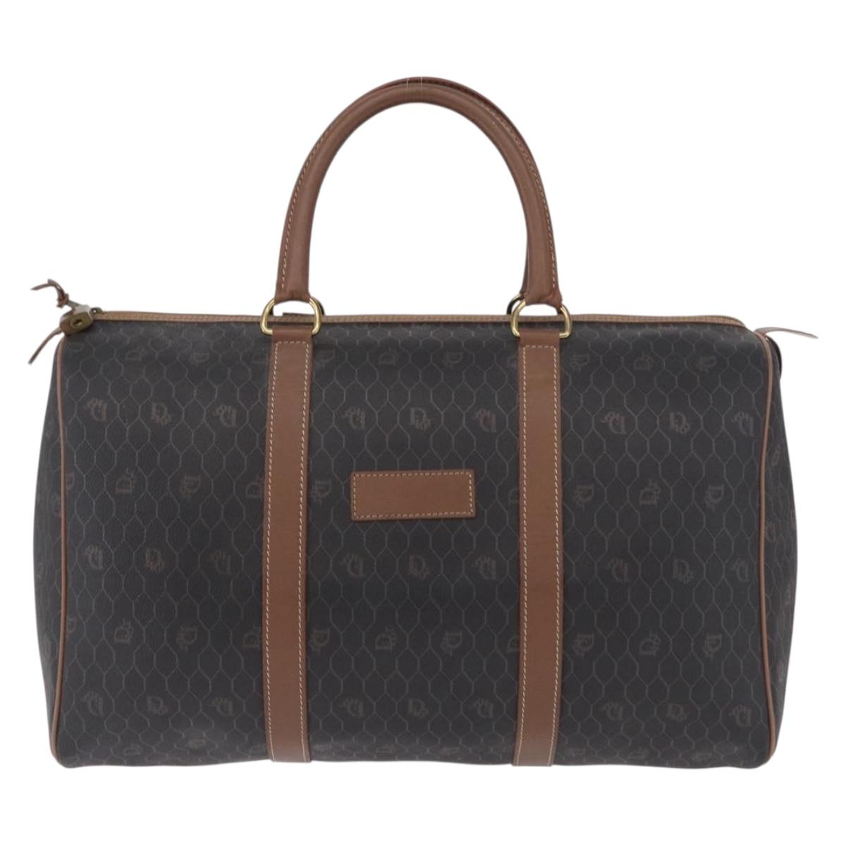 Christian Dior Honeycomb Canvas Boston Bag PVC Black Gold Auth 193070