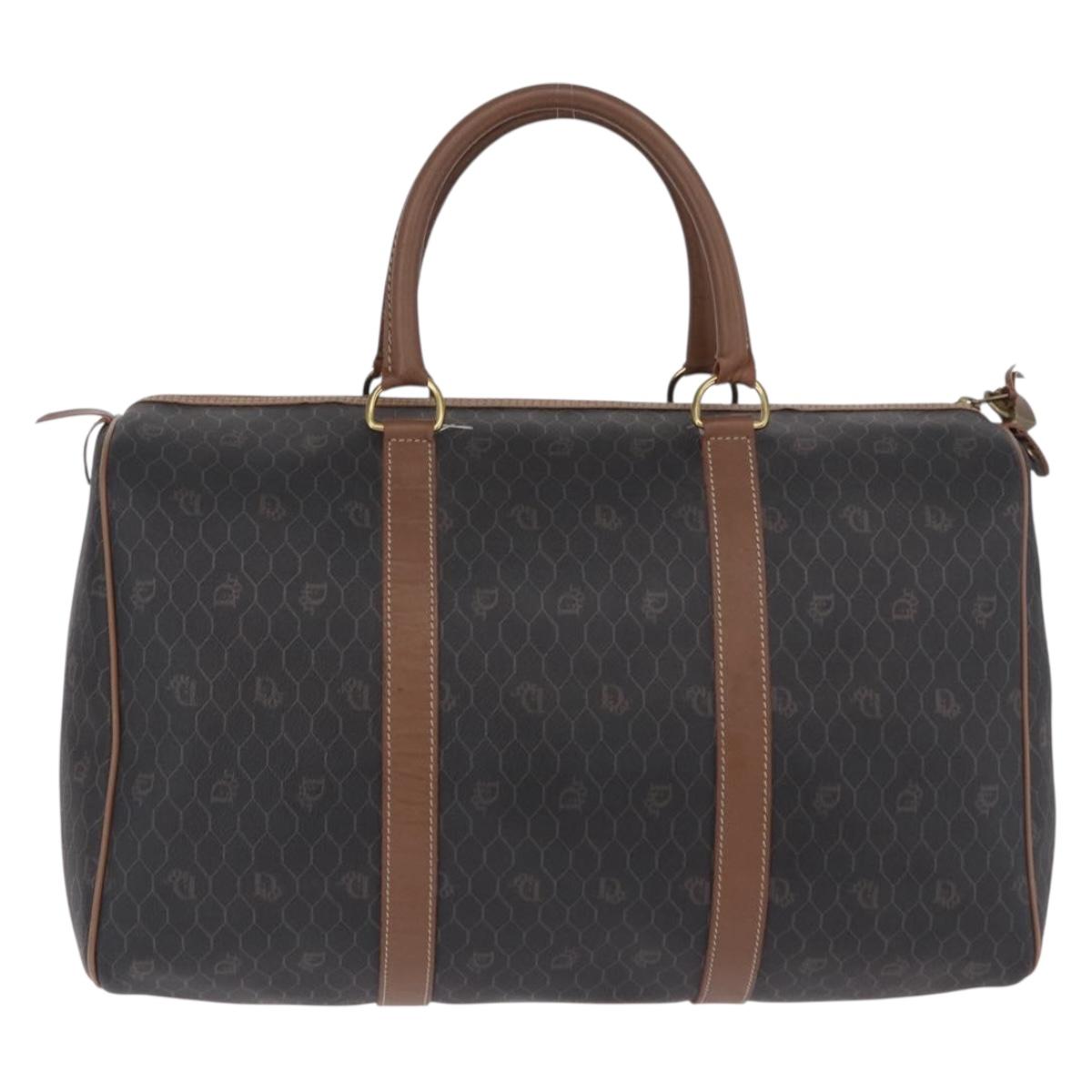 Christian Dior Honeycomb Canvas Boston Bag PVC Black Gold Auth 193070