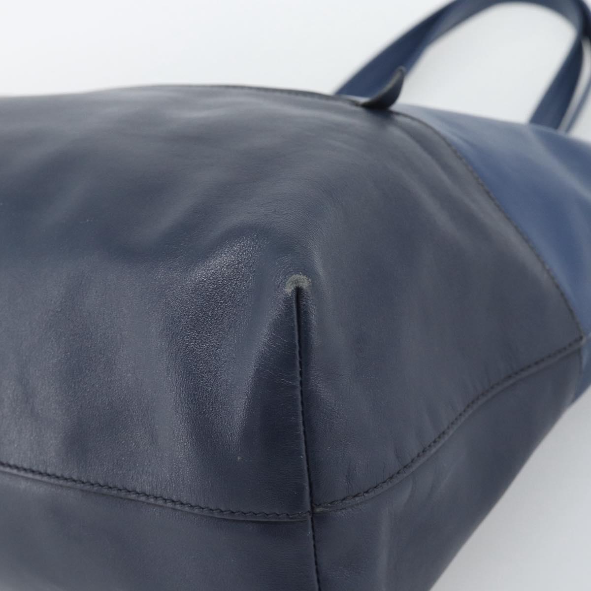 Miu Miu Tote Bag Leather Navy Silver Auth 193071