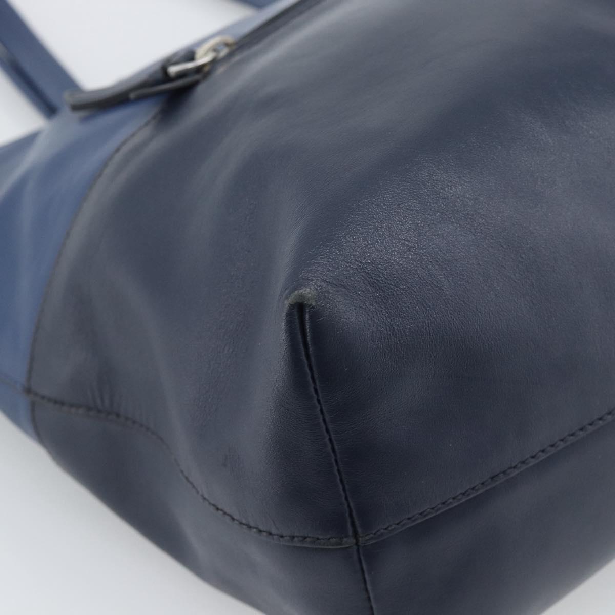 Miu Miu Tote Bag Leather Navy Silver Auth 193071