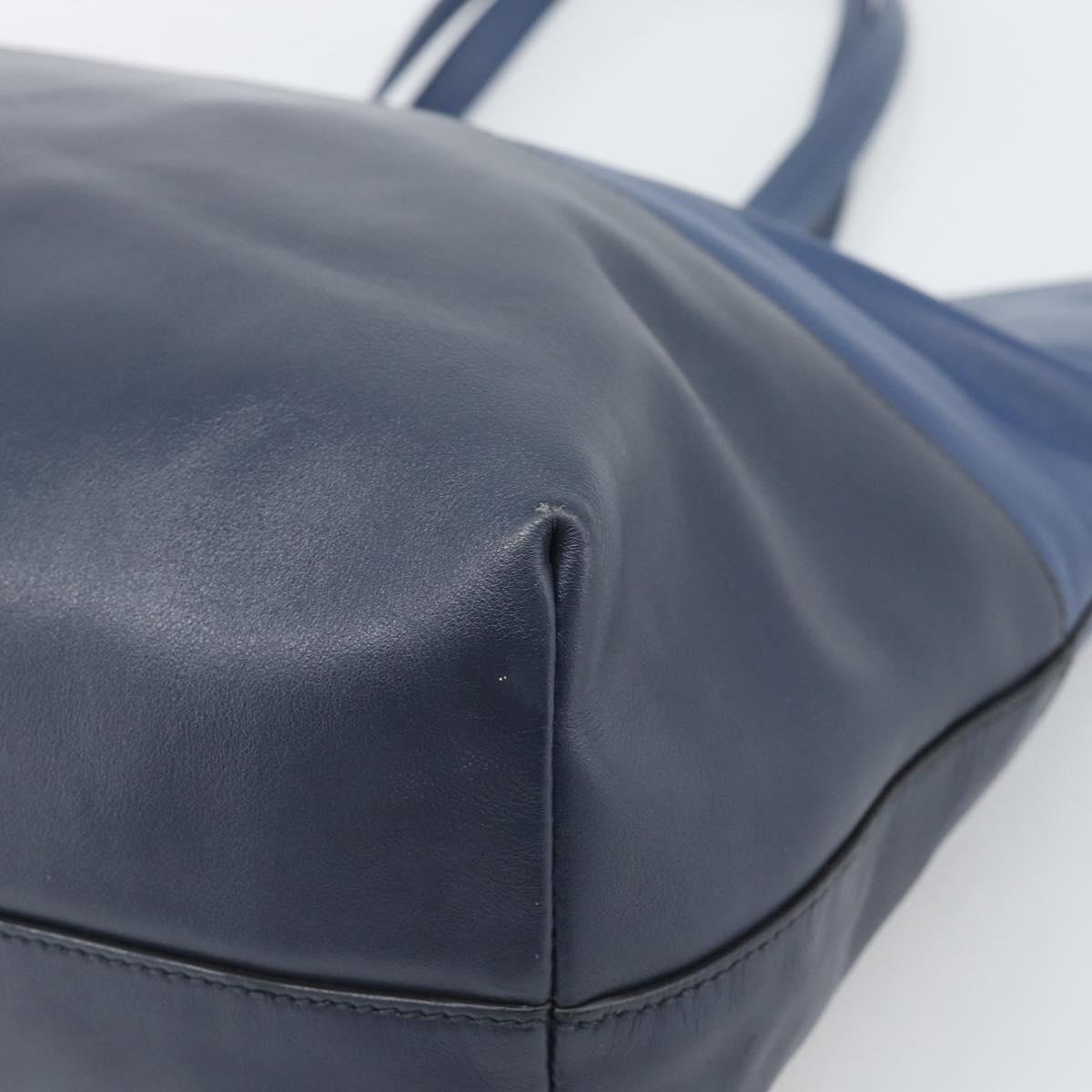 Miu Miu Tote Bag Leather Navy Silver Auth 193071