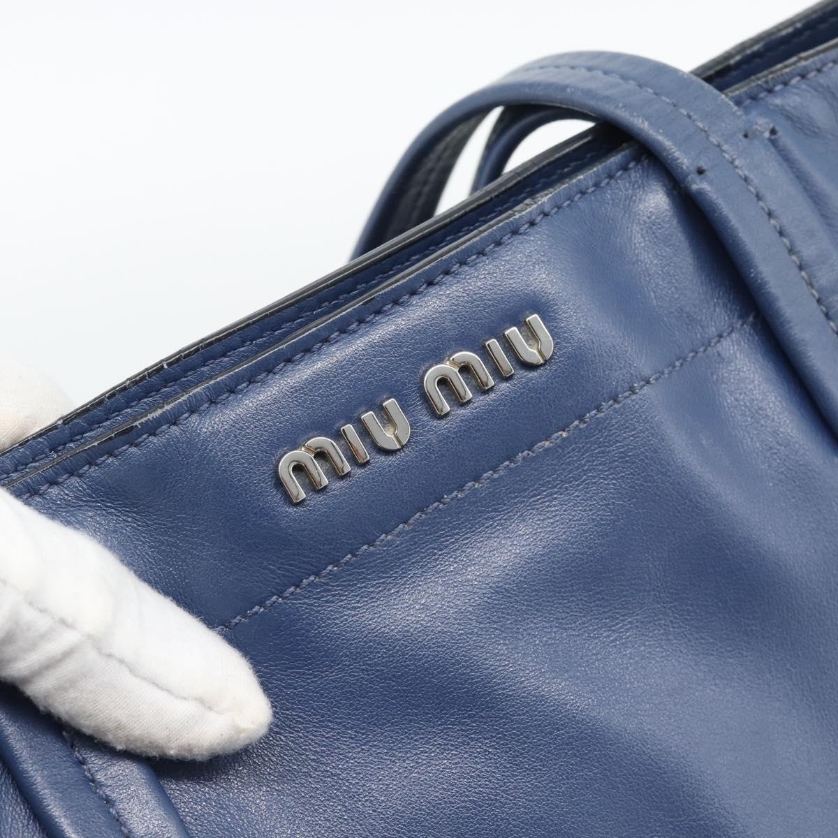 Miu Miu Tote Bag Leather Navy Silver Auth 193071