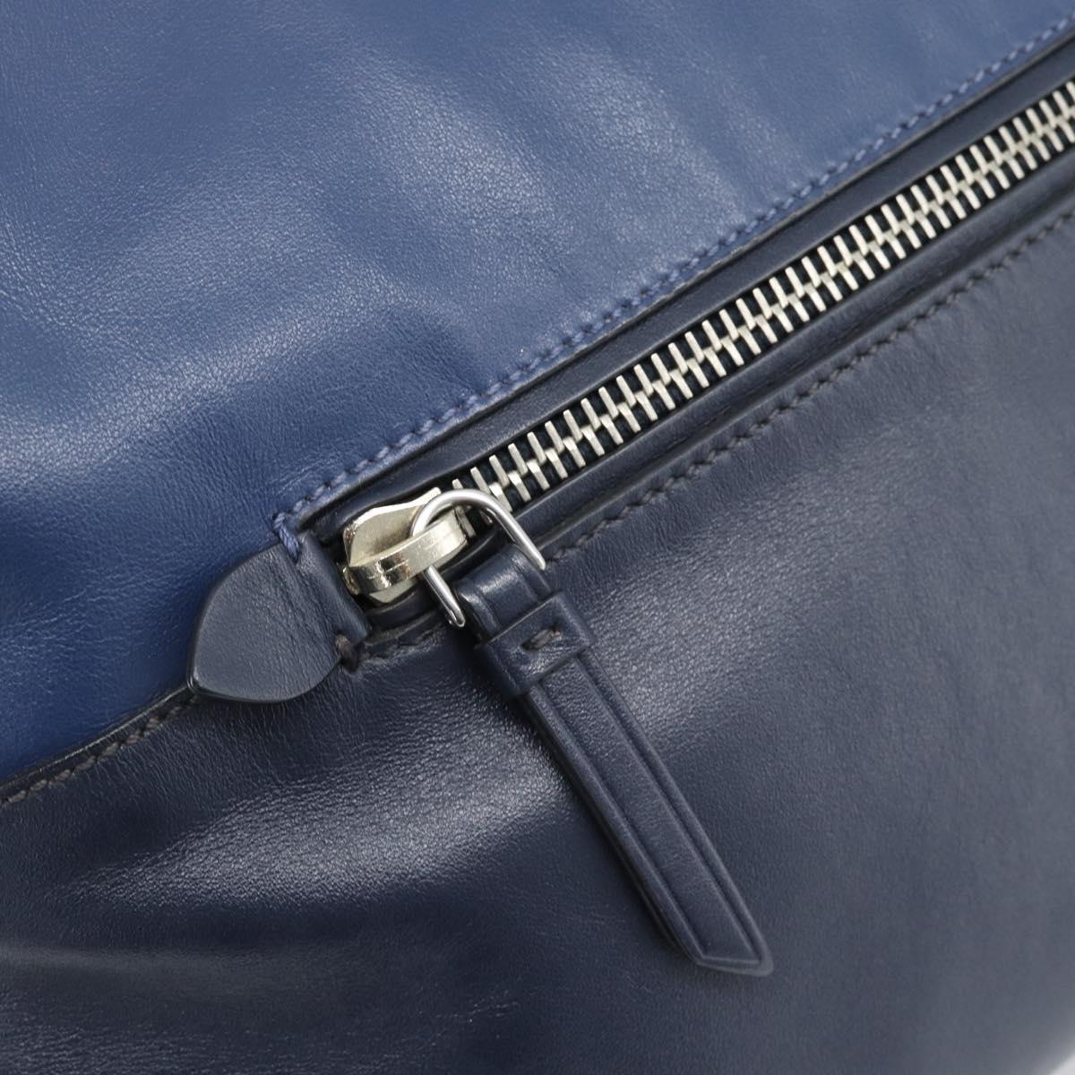 Miu Miu Tote Bag Leather Navy Silver Auth 193071