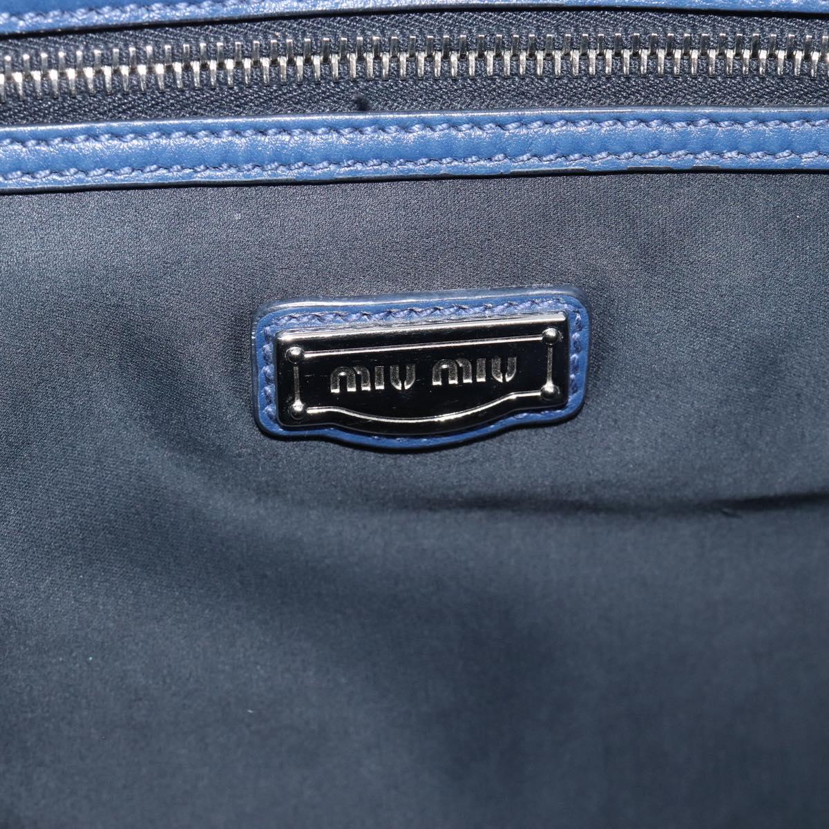 Miu Miu Tote Bag Leather Navy Silver Auth 193071