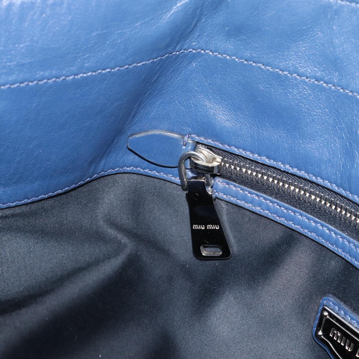 Miu Miu Tote Bag Leather Navy Silver Auth 193071