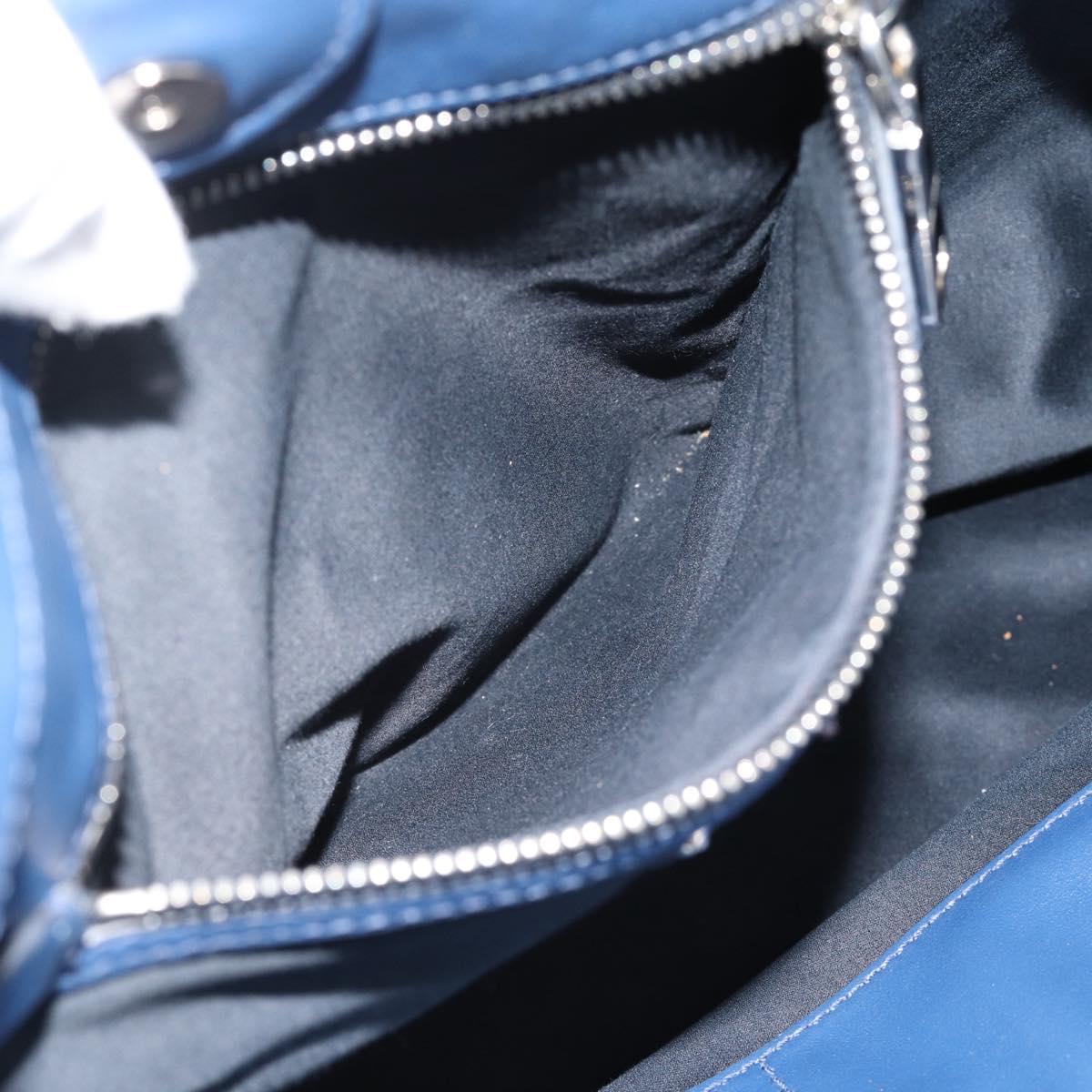 Miu Miu Tote Bag Leather Navy Silver Auth 193071