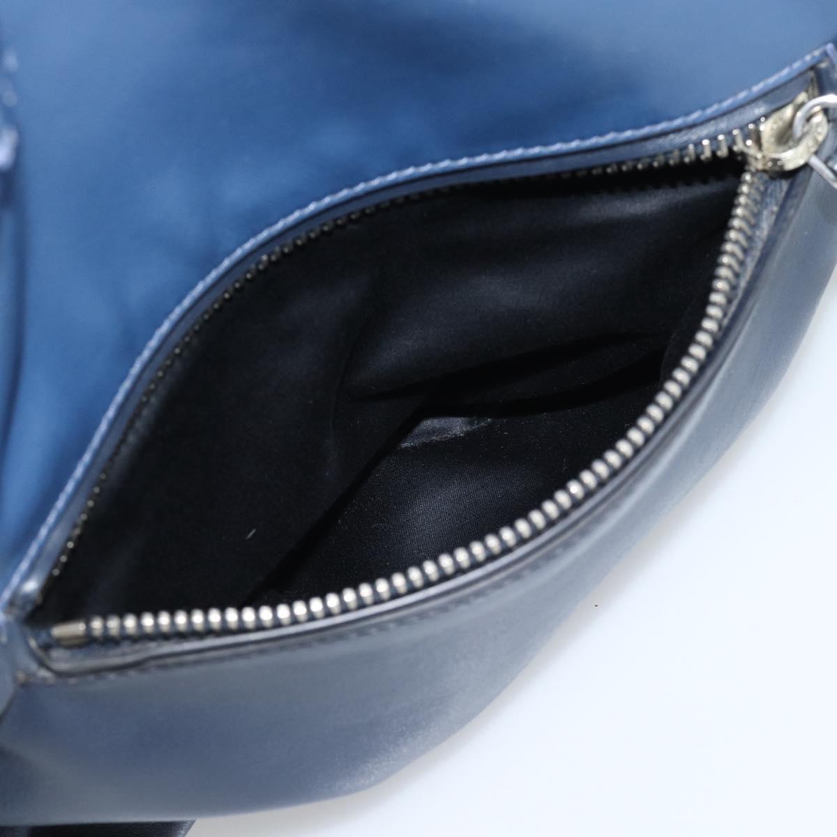 Miu Miu Tote Bag Leather Navy Silver Auth 193071