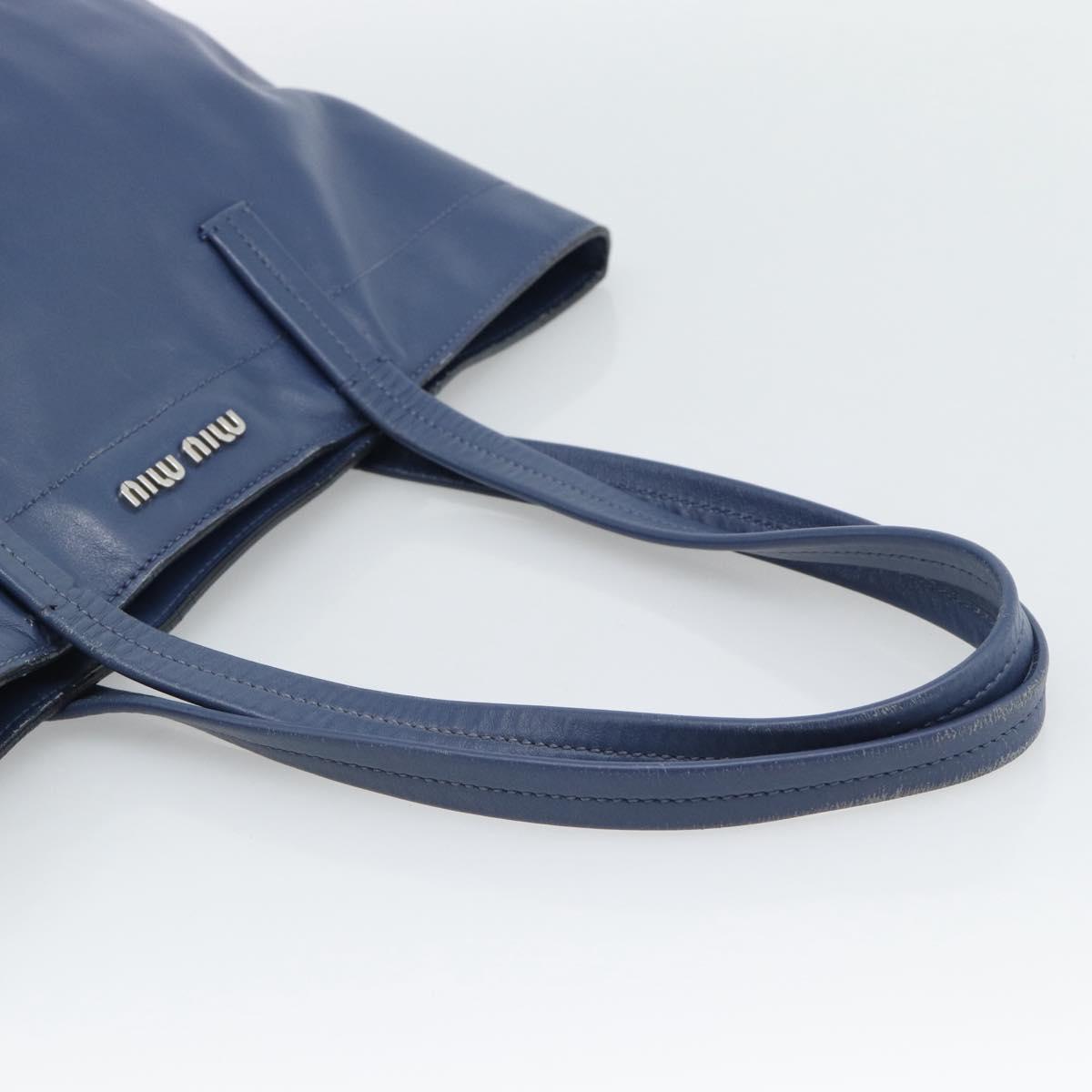 Miu Miu Tote Bag Leather Navy Silver Auth 193071