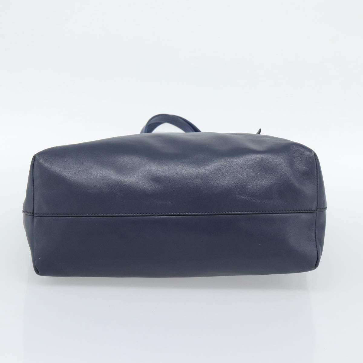 Miu Miu Tote Bag Leather Navy Silver Auth 193071