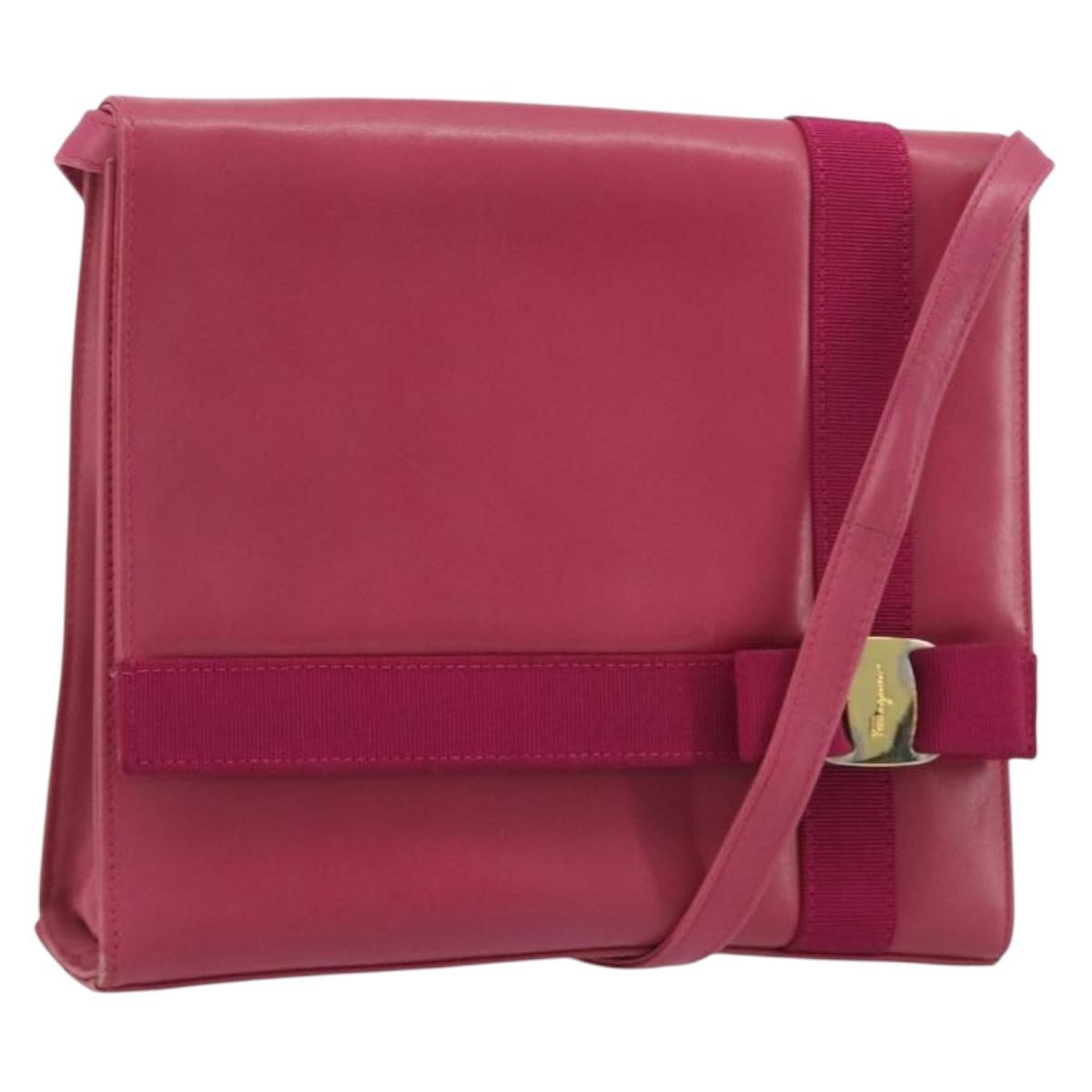 Salvatore Ferragamo Vala Shoulder Bag Leather Pink Gold Auth 193072