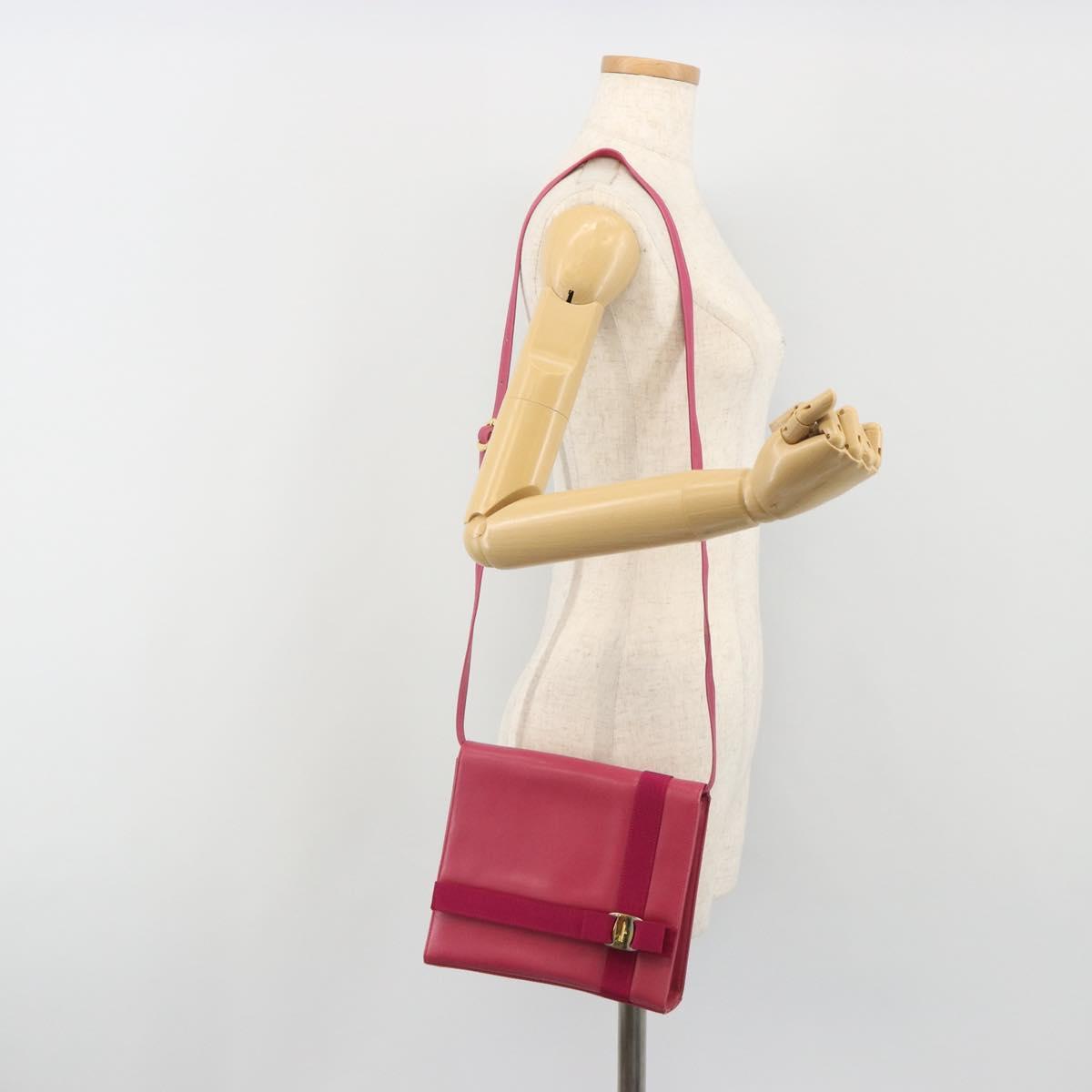 Salvatore Ferragamo Vala Shoulder Bag Leather Pink Gold Auth 193072