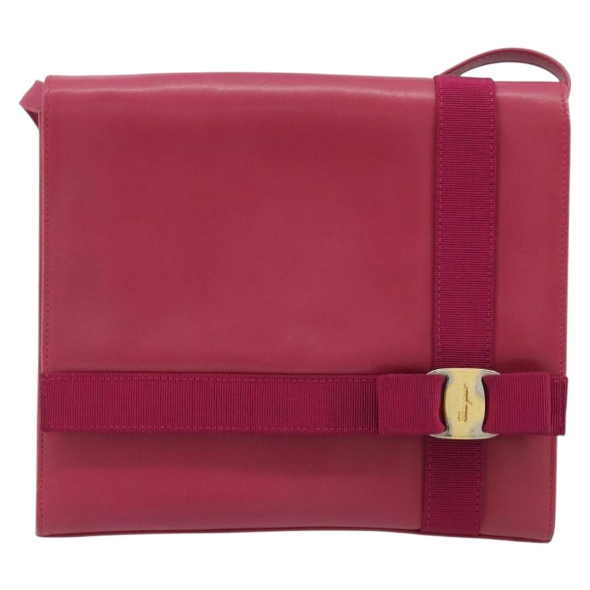 Salvatore Ferragamo Vala Shoulder Bag Leather Pink Gold Auth 193072