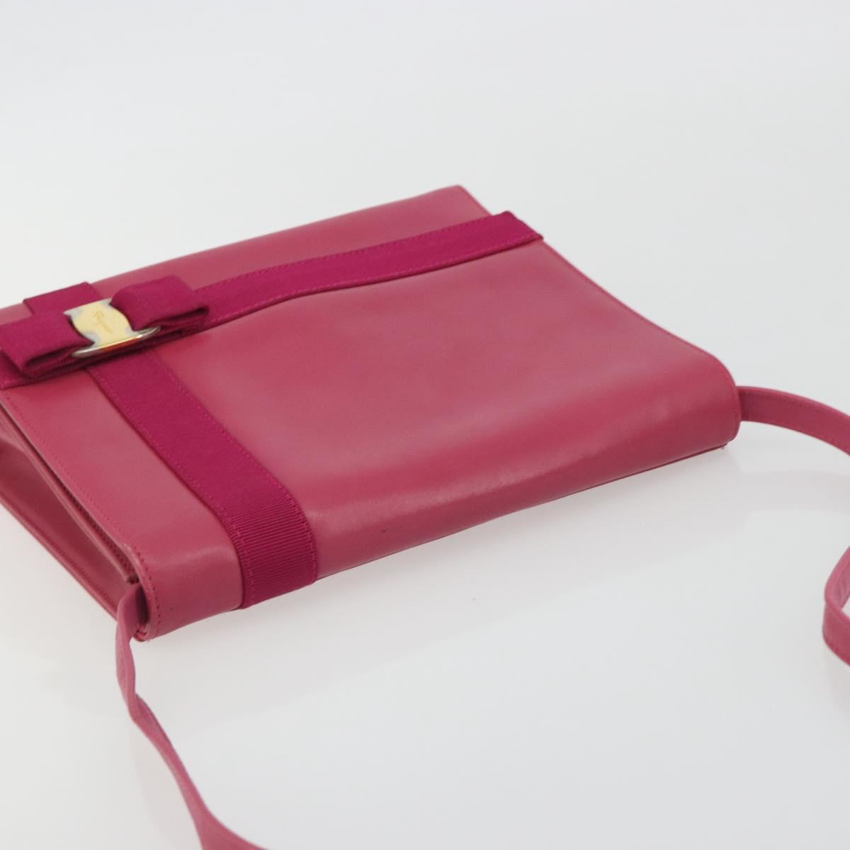 Salvatore Ferragamo Vala Shoulder Bag Leather Pink Gold Auth 193072